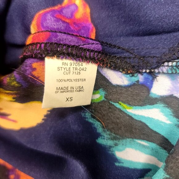 Three Eighty Two XS Navy Floral Long Sleeve Faux Wrap Blouse Vibrant Multicolor - Picture 6 of 9